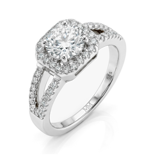 Evora – Moissanit-Ring mit Split-Shank in Halo-Fassung