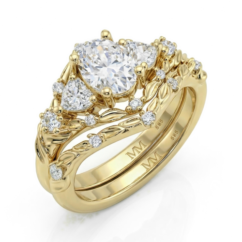 Fiorine - Moissanit-Brautset Oval mit botanischem Design