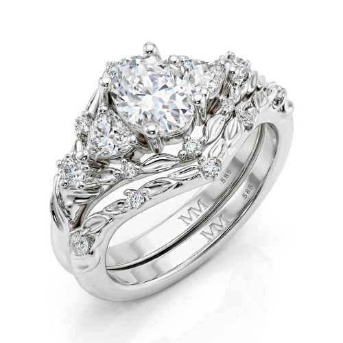 Fiorine - Oval-Schliff Moissanit Brautset Mit Botanischem Design