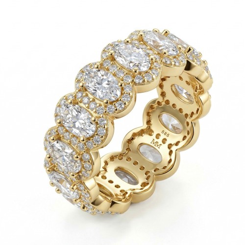Opaline - Moissanit-Memoirering Oval mit gewelltem Halo in Pavé-Fassung