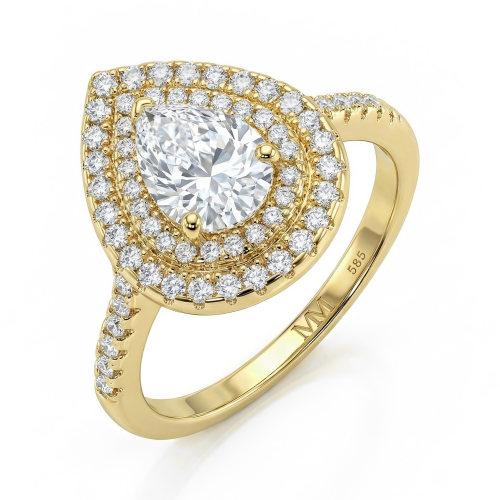 Athena - Moissanit-Verlobungsring Tropfen mit Doppelhalo und pavé-besetzter Ringschiene