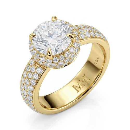 Lustrella - Moissanit-Verlobungsring mit Halo und pavé-besetzter Ringschiene