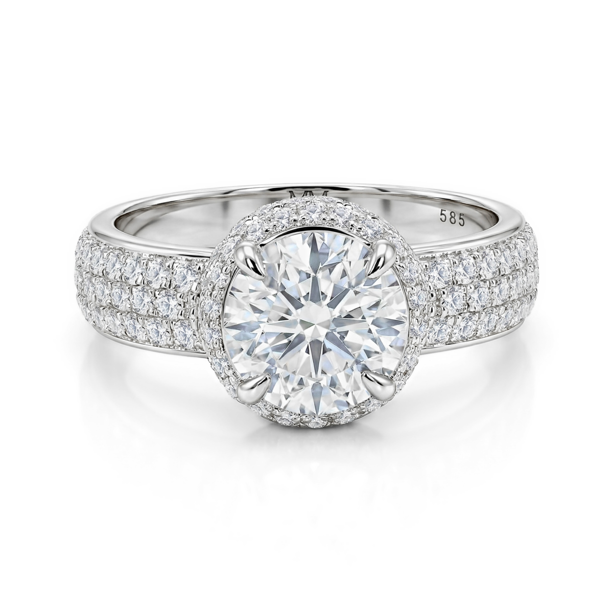 Lustrella - Moissanit Halo Verlobungsring mit Pavé Band