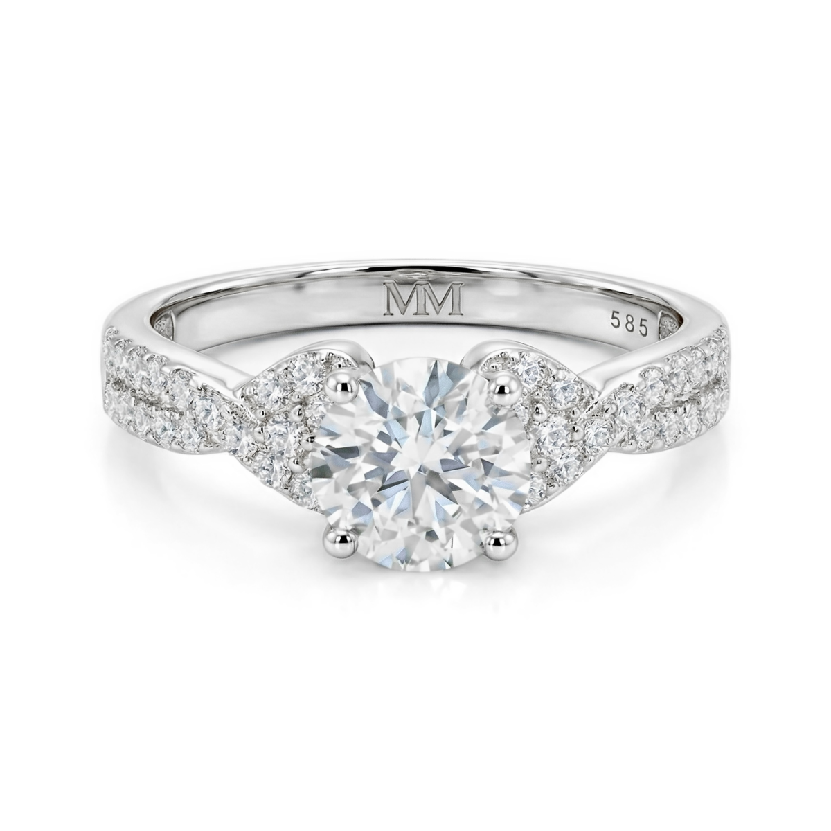 Mirari - Moissanit Verlobungsring Mit Gedrehtem Split-Shank und Pavé-Set-Akzenten
