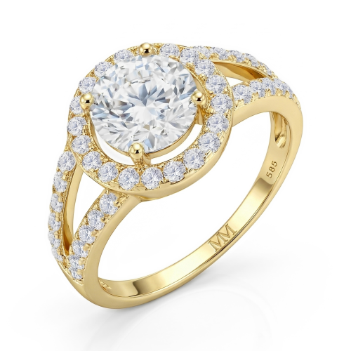 Regalyn - Moissanit-Verlobungsring mit Halo und geteilter Ringschiene