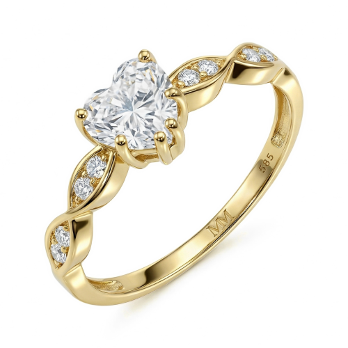 Affection - Moissanit-Verlobungsring Herz mit gedrehter Ringschiene