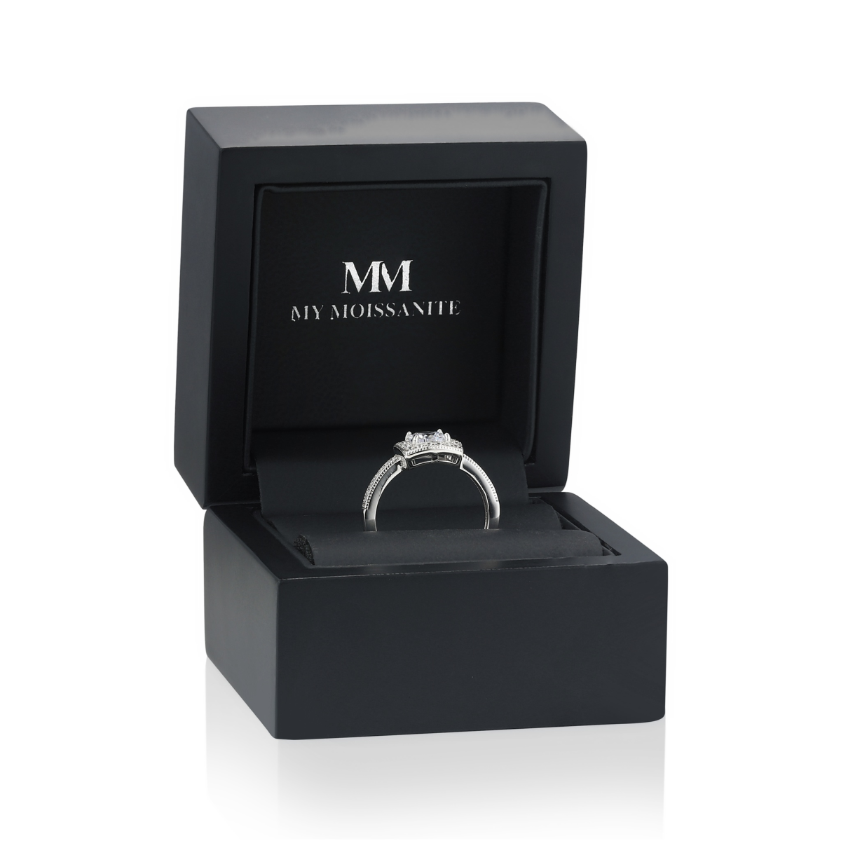 Sanctum - Kissen-Schliff Moissanit Verlobungsring Mit Vintage-Halo und Pavé-Band