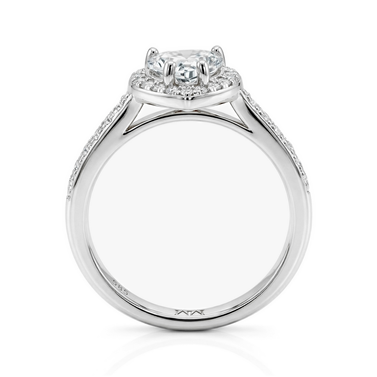 Amoria - Herzschliff Moissanit Verlobungsring mit Halo und Pavé Eingefassten Seitensteinen