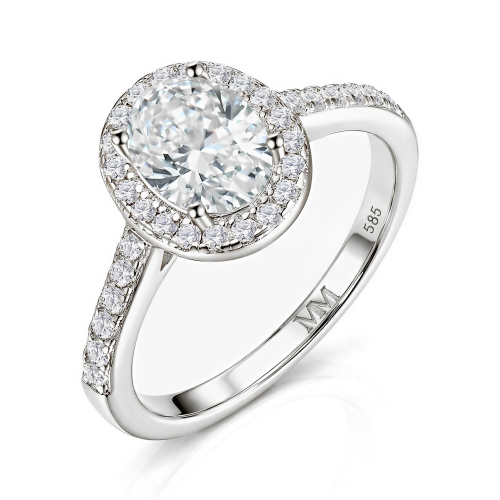 Orletta - Moissanit-Verlobungsring Oval mit pavé-besetztem Halo und pavé-besetzter Ringschiene
