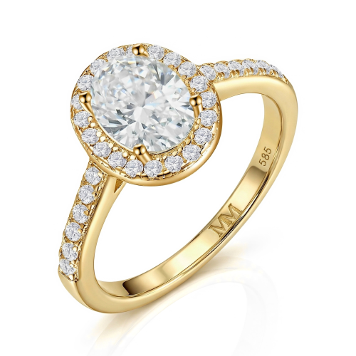 Orletta - Moissanit-Verlobungsring Oval mit pavé-besetztem Halo und pavé-besetzter Ringschiene