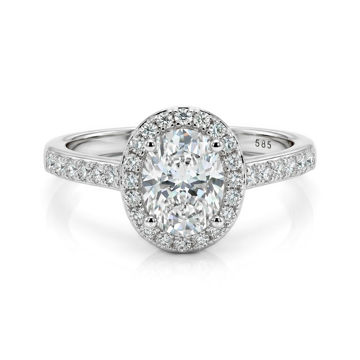 Orletta - Oval Moissanit Verlobungsring Mit Pavé-Halo Und Band