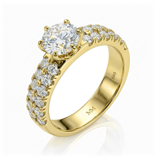 Serena - Moissanit-Ring mit Seitensteinen in doppelter Pavé-Fassung