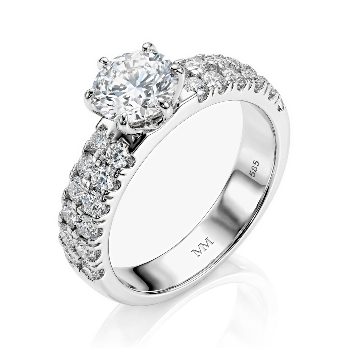 Serena - Moissanit-Ring mit doppeltem Pavé-Seitensteinen