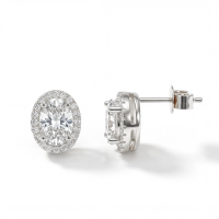 Ellipse - Ovalschliff Moissanit Ohrstecker im Halo-Setting