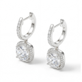 Cushion Drops - Kissenschliff Moissanit Halo & Huggie Tropfenohrringe
