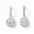 Cushion Drops - Kissenschliff Moissanit Halo & Huggie Tropfenohrringe