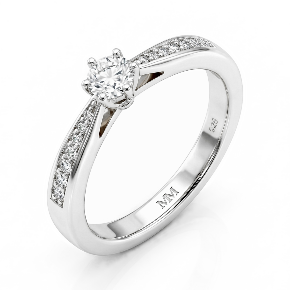 Sophia Ring - Moissanit Verlobungsring mit Pavé-Seitensteinen