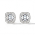 Tetrona - Asscher-Schliff Moissanit Ohrstecker im Halo-Design