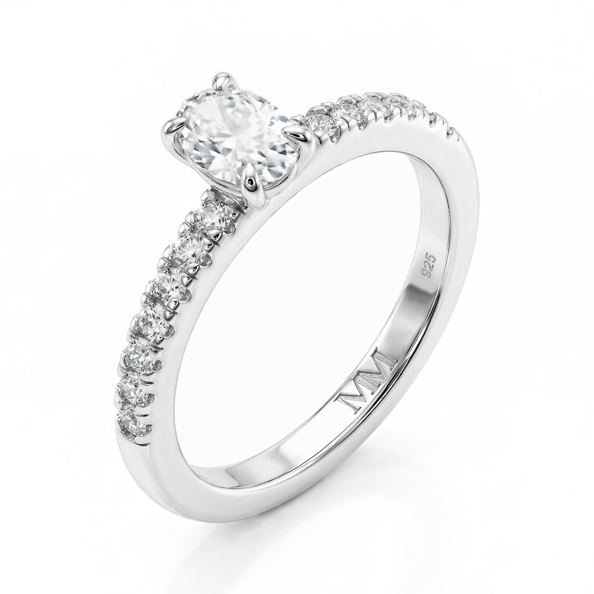 Nina - Ovalschliff Moissanit Ring mit Pavé-Seitensteinen