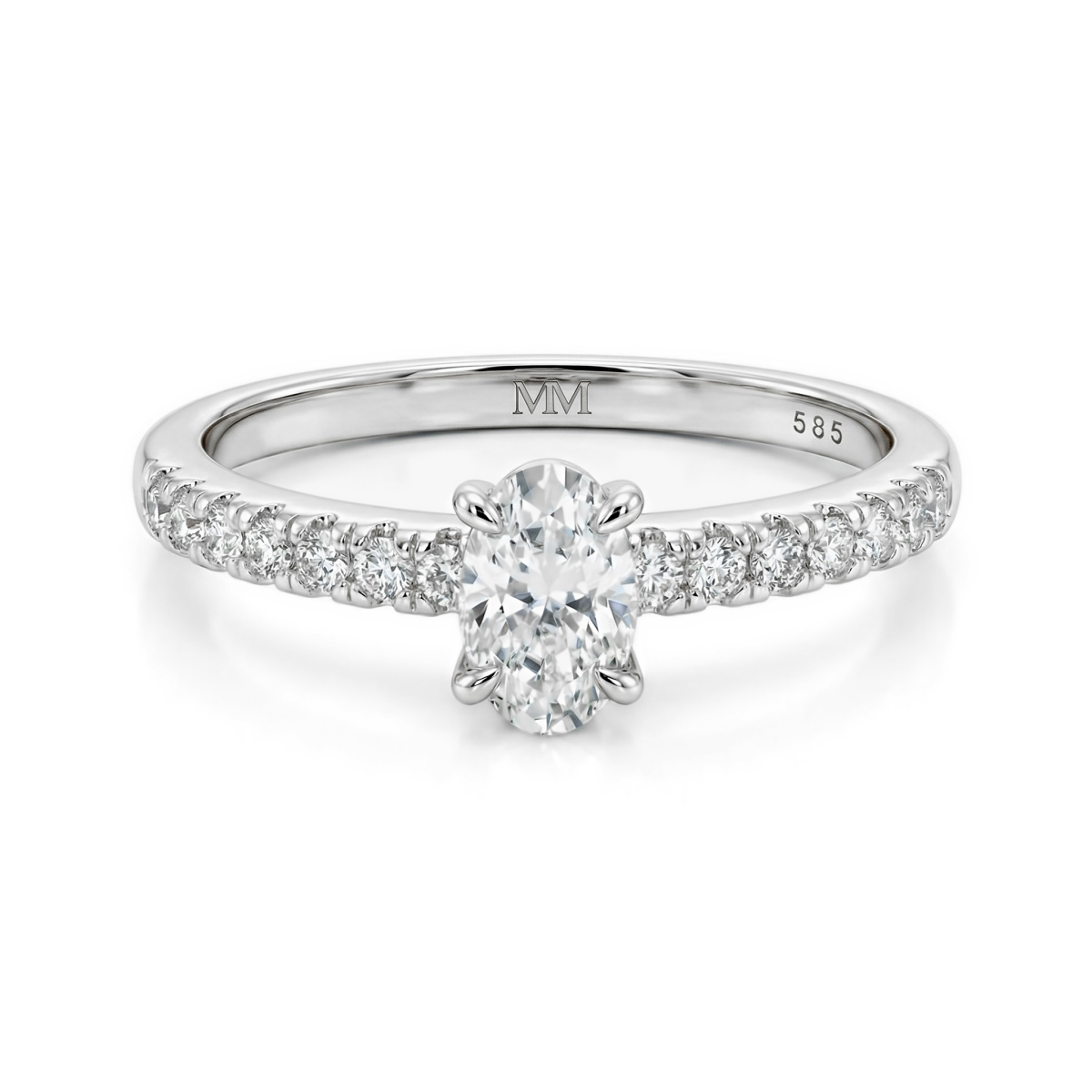 Nina - Ovalschliff Moissanit Ring mit Pavé-Seitensteinen