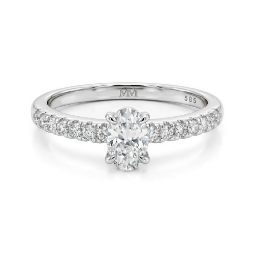 Nina - Ovalschliff Moissanit Ring mit Pavé-Seitensteinen