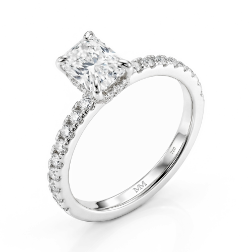 Astra - Moissanit-Ring Radiant mit Hidden Halo und Seitensteinen in Pavé-Fassung