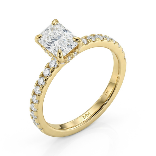 Astra - Moissanit-Ring Radiant mit Hidden Halo und Seitensteinen in Pavé-Fassung