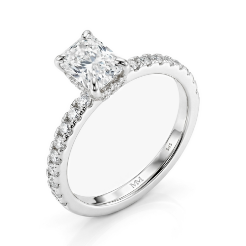 Astra - Moissanit-Ring Radiant mit Hidden Halo und Seitensteinen in Pavé-Fassung