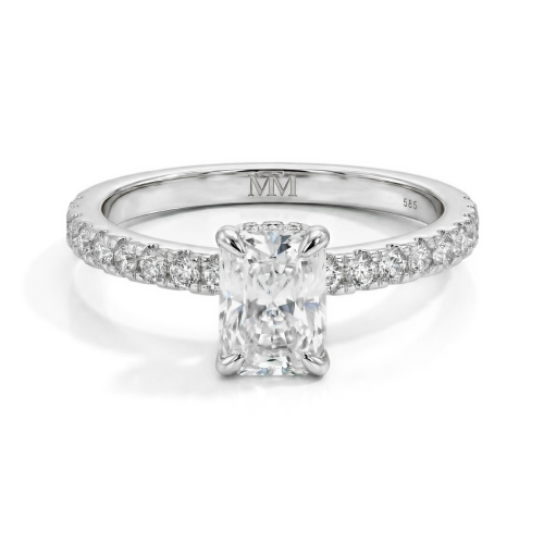 Astra - Radiant-Schliff Moissanit Ring mit Pavé-Seitensteinen & Versteckter Halo