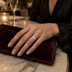 Ovaline - Ovalschliff Moissanit Ring mit minimalistischen Nebensteinen
