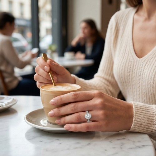 Ovalea - Ovaler Schnitt Moissanit Ring Mit Halo Pavé Design - lifestyle