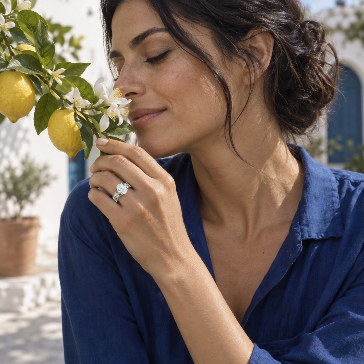 Wisteria - Moissanit-Ring Oval mit gewundener Weinranken-Ringschiene
