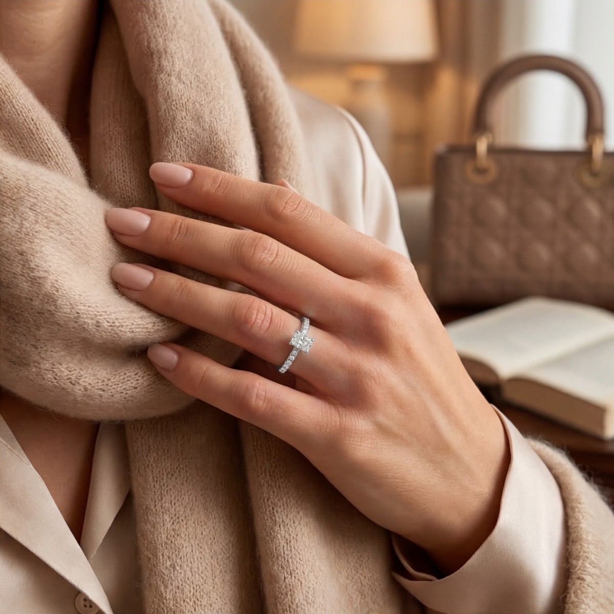 Astra - Moissanit-Ring mit Pavé-Seitensteinen und verstecktem Halo