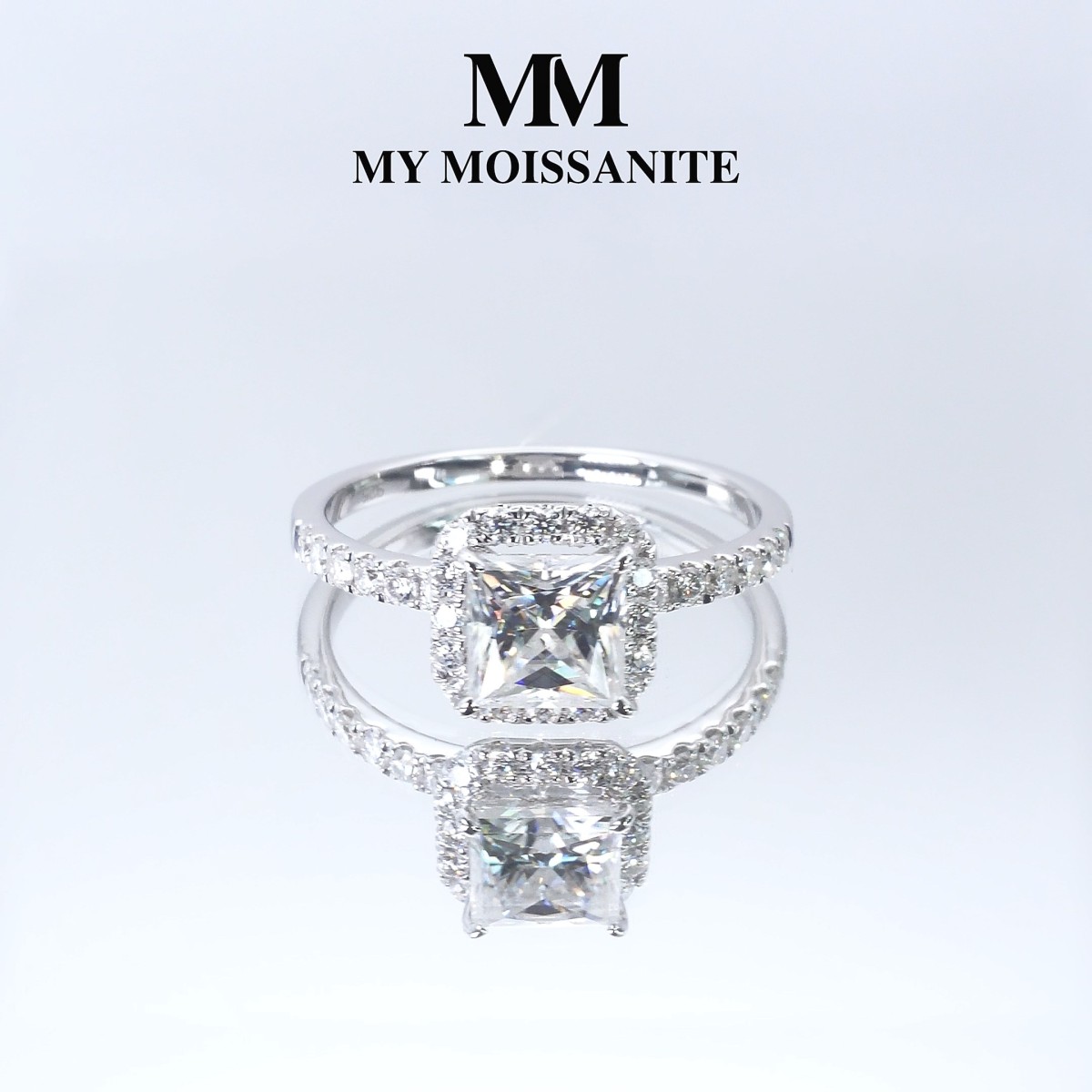Regalia - Prinzess Moissanit Halo Ring mit Pave Band