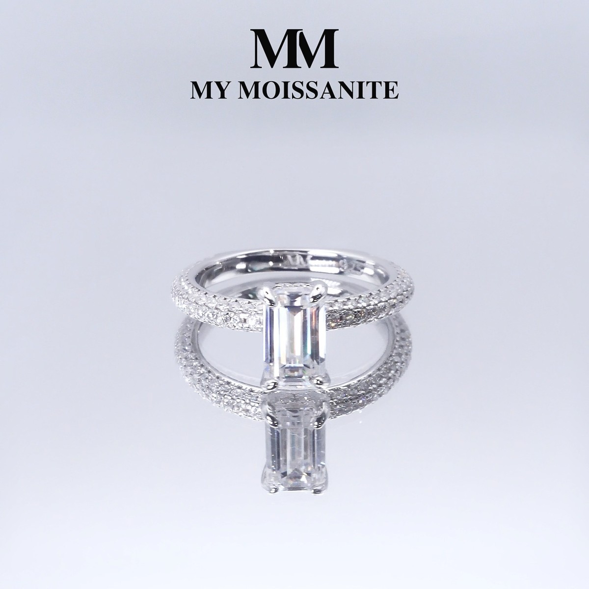 Veridian - Smaragd Moissanit Ring Mit Pavé-Gesetztem Band