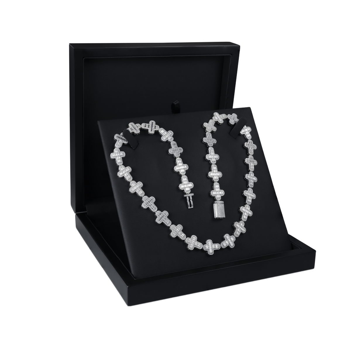 Virtuoso - Smaragd Geschnittener Moissanit Pavé Kreuz Gliederkette Mit Statement Verschluss
