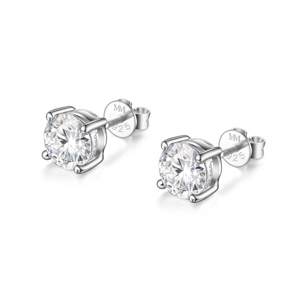 4 Kt Rundschliff FL/D Echte Moissanit Ohrstecker 14 K Weißgold 8 Mm