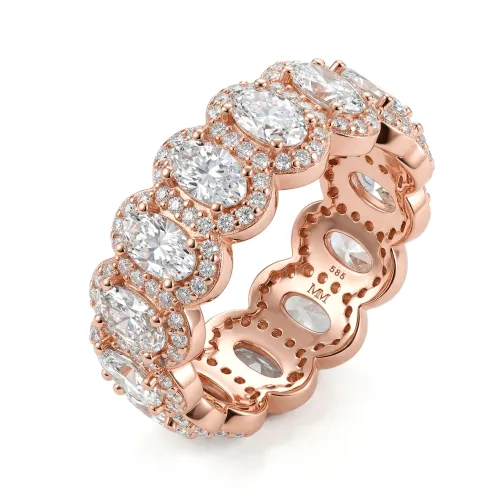 Opaline - Oval-Schliff Moissanit Eternity Ring Mit Scalloped Pavé Halo
