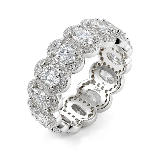 Opaline - Oval-Schliff Moissanit Eternity Ring Mit Scalloped Pavé Halo