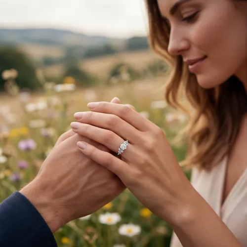 Aurora - Moissanit Ring mit minimalistischen Seitensteinen - lifestyle