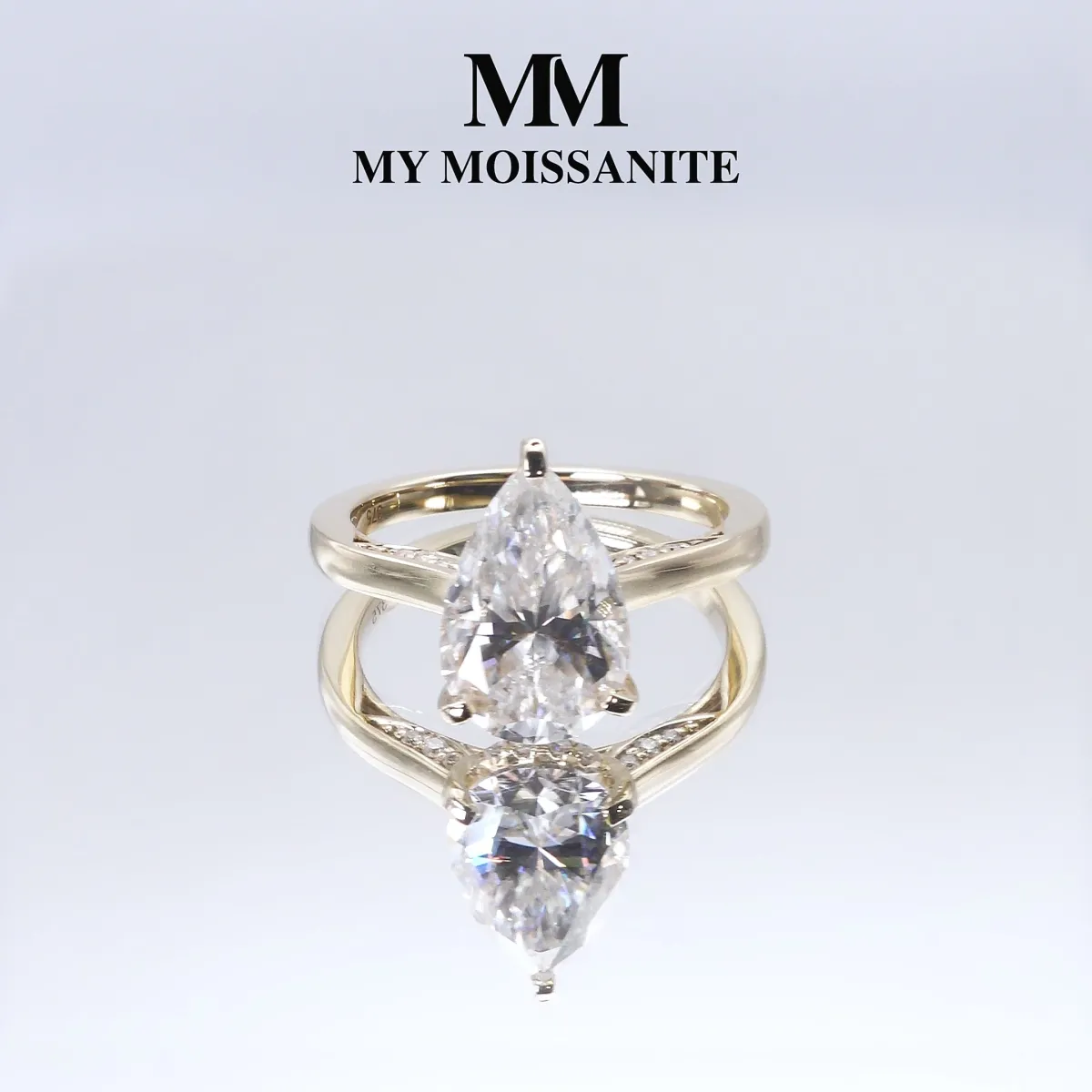 Poirine - Tropfen Geschliffener Moissanit Ring mit Hidden Halo und Pavé Akzentsteinen
