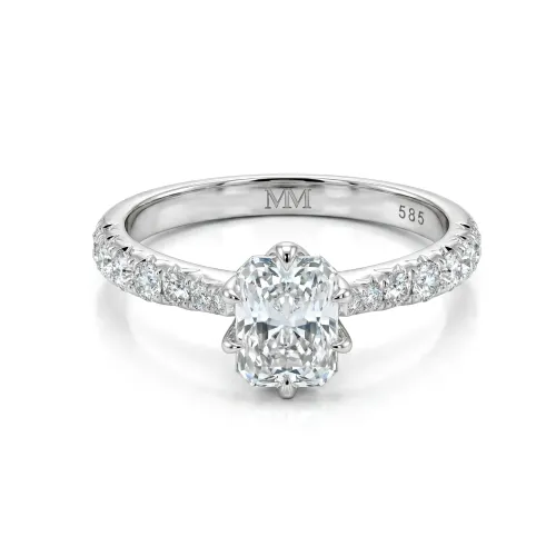 Lumiere - Pierścionek z Moissanitem o Szlifie Radiant z Kamieniami w Oprawie Pave