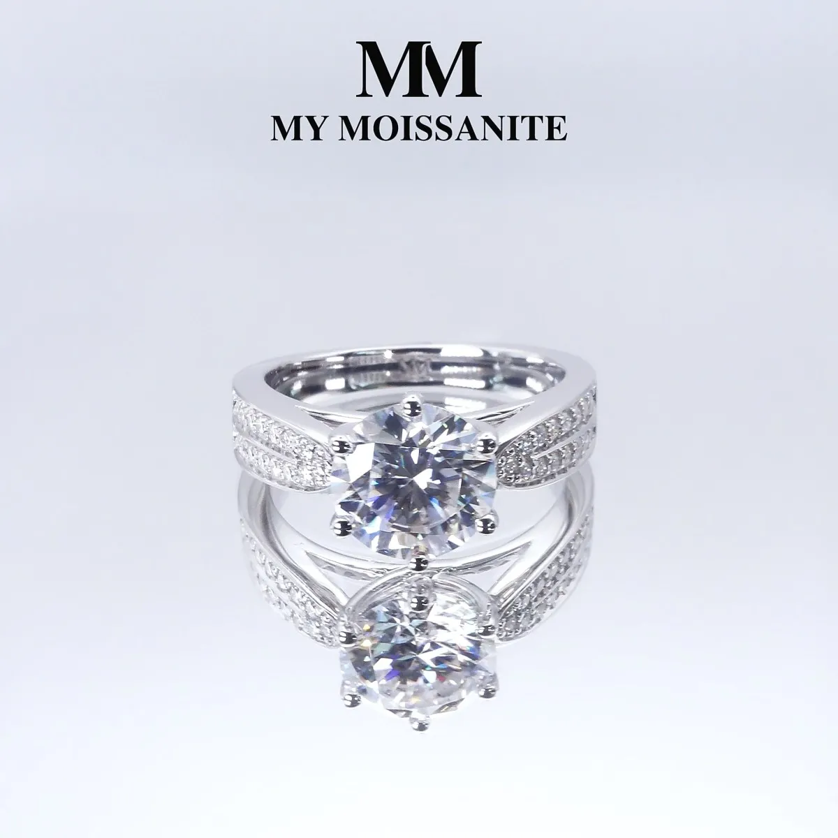 Sophia - Moissanite Engagement Ring with Pavé Side Stones