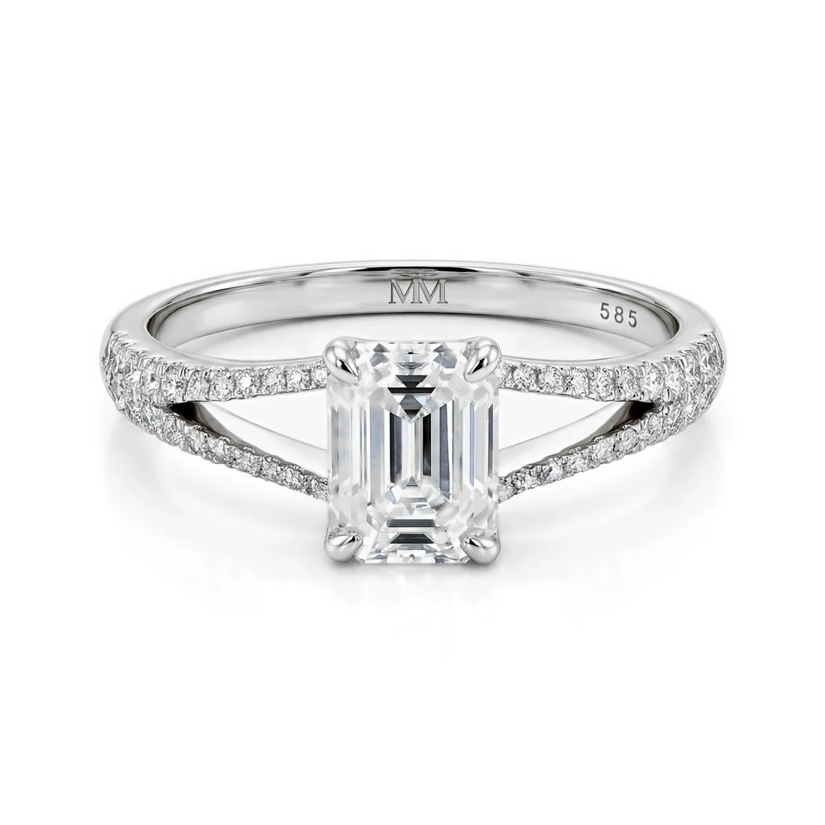 Emelise - Strahlender Moissanite-Ring mit Split-Shank und Seitensteinen