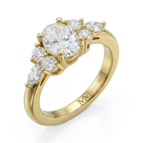 Lustrina - Ovalschliff Moissanit Ring mit funkelnden Akzenten