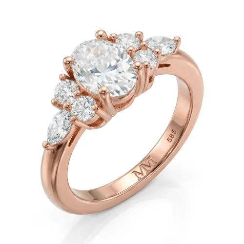 Lustrina - Ovalschliff Moissanit Ring mit funkelnden Akzenten