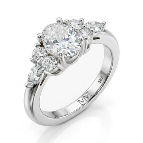 Lustrina - Ovalschliff Moissanit Ring mit funkelnden Akzenten