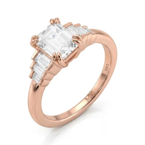 Rectanglo - Smaragdschliff Moissanit Ring mit Baguette-Akzenten