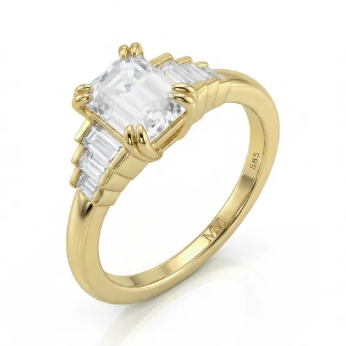 Rectanglo - Smaragdschliff Moissanit Ring mit Baguette-Akzenten
