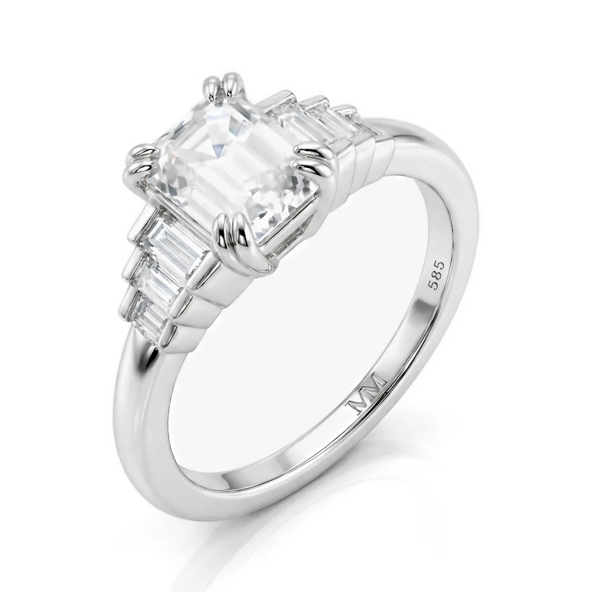 Rectanglo - Smaragdschliff Moissanite Ring mit Baguette Akzenten